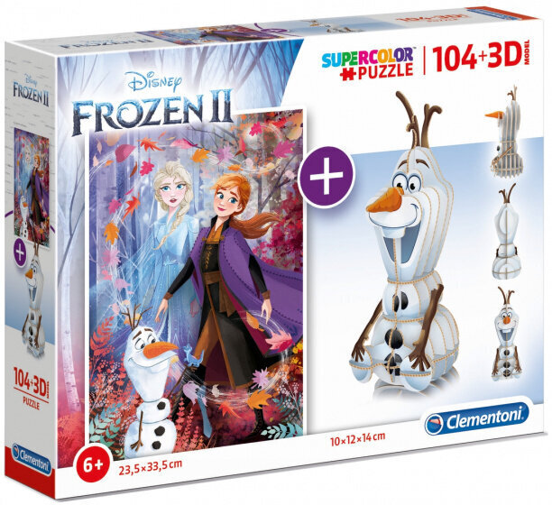 Dėlionė Clementoni Frozen II 104 d + 3D Modelis цена и информация | Dėlionės (puzzle) | pigu.lt