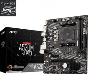 MSI A520M-A Pro kaina ir informacija | Pagrindinės plokštės | pigu.lt