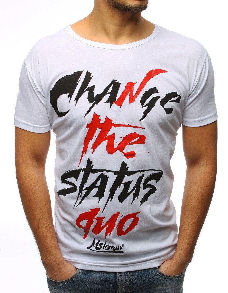 Marškinėliai su užrašais Status, balti цена и информация | Vyriški marškinėliai | pigu.lt