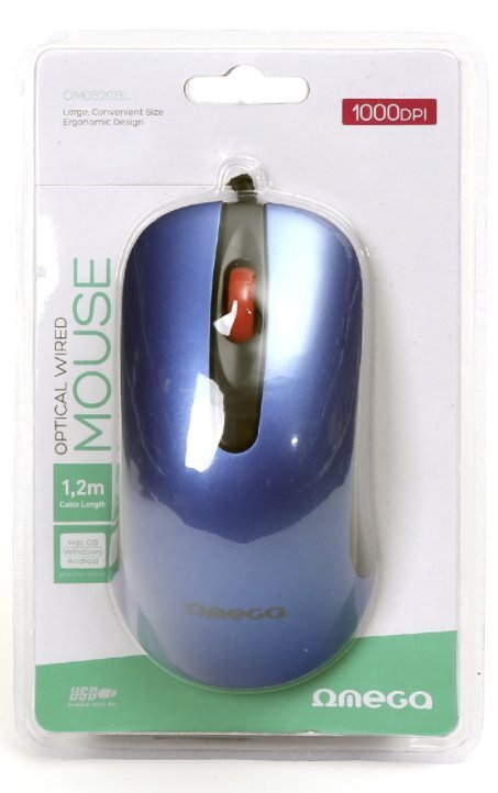 Omega OM-520 Computer Mouse with / 1000 DPI / USB / Blue kaina ir informacija | Pelės | pigu.lt