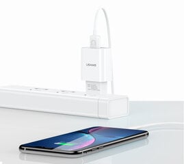 USAMS T21 USB 2A Travel Charger + Lightning Data Cable, White цена и информация | Зарядные устройства для телефонов | pigu.lt