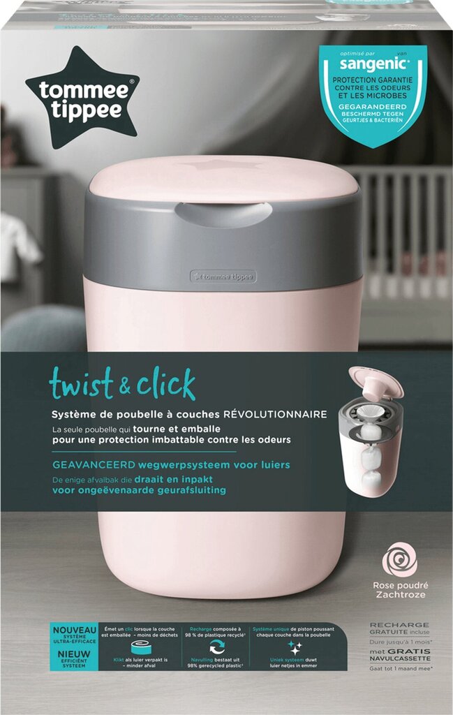 Konteineris sauskelnėms Tommee Tippee Sangenic Twist&Click, rožinis kaina ir informacija | Sauskelnės | pigu.lt