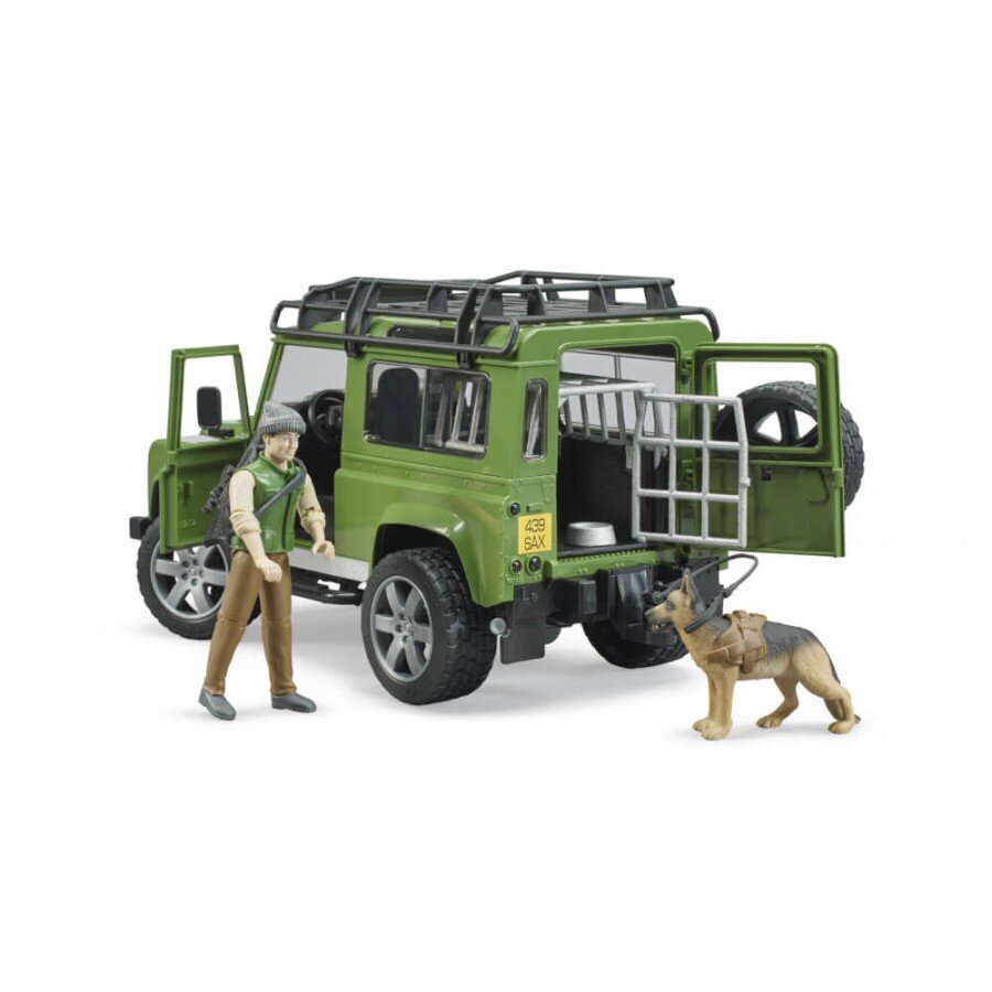 Automodelis Land Rover Defender su miškininku ir šunimi Bruder, 02587 kaina ir informacija | Žaislai berniukams | pigu.lt