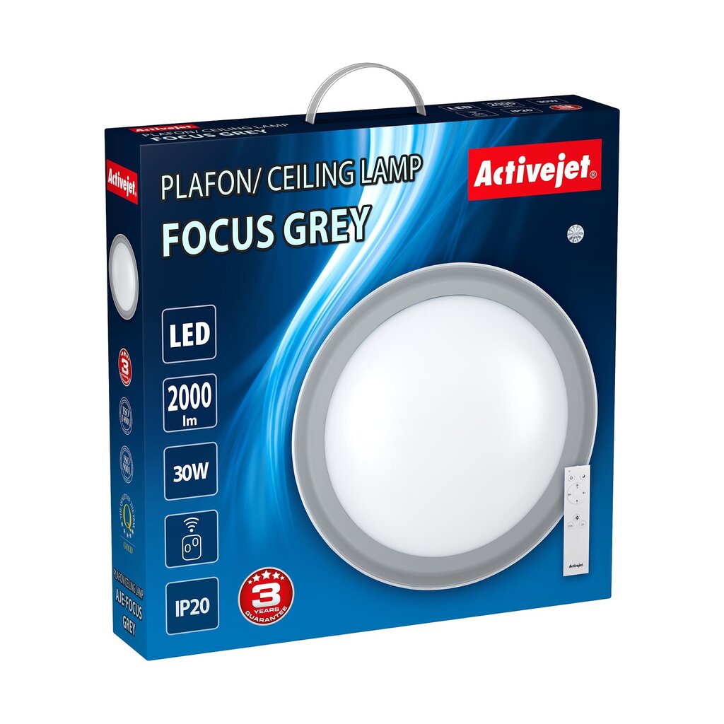 Activejet lubinis LED šviestuvas Aje-Focus Gray su valdymo pulteliu kaina ir informacija | Lubiniai šviestuvai | pigu.lt