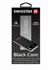 Зарядное устройство Swissten Black Core Premium Recovery Power Bank 2.1A / USB / USB-C / 30000 мАч, черное цена и информация | Swissten Мобильные телефоны и аксессуары | pigu.lt