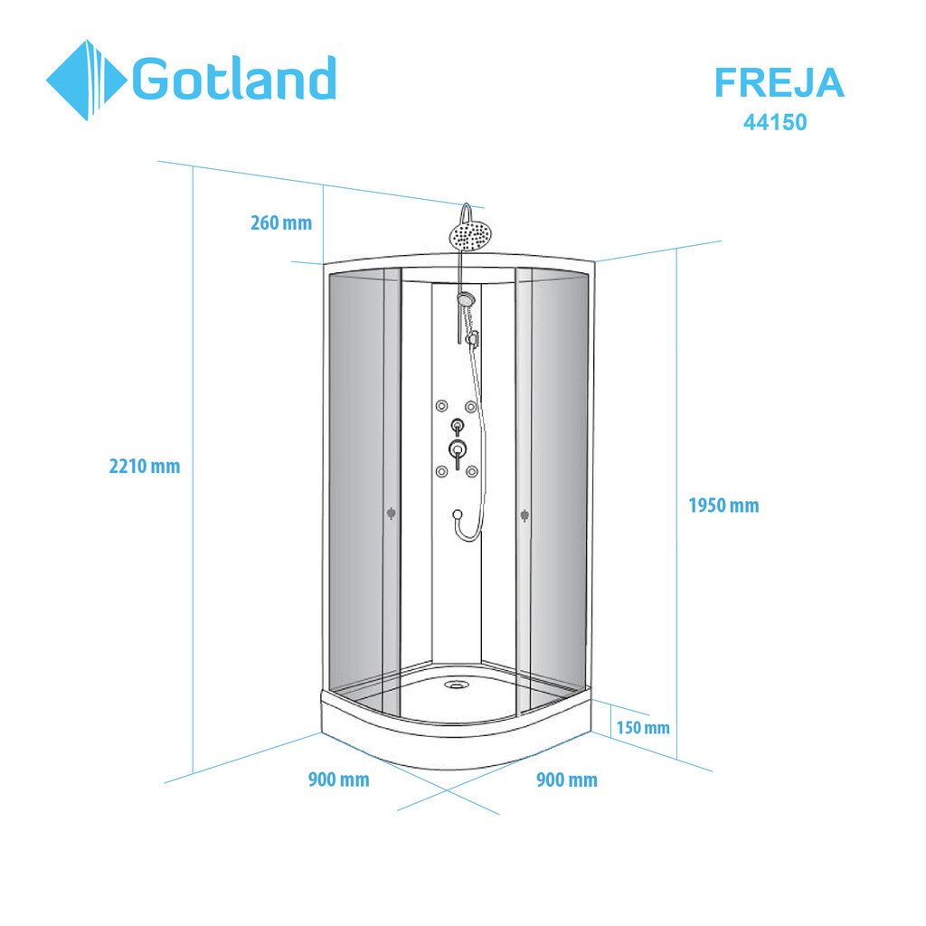 Masažinė dušo kabina Gotland Freja, 90*90*195 cm kaina ir informacija | Hidromasažinės dušo kabinos | pigu.lt