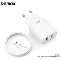 Комплект зарядного устройства и кабеля Remax Jane Series 2.1A Dual USB Charger Set RP-U35 USB - Micro-USB цена и информация | Зарядные устройства для телефонов | pigu.lt