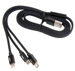 Remax Kerolla RC-094th Flat USB - кабель micro USB / Lightning / USB-C с тканевым переплетением 2.4A 1M. (черный) цена и информация | Кабели для телефонов | pigu.lt