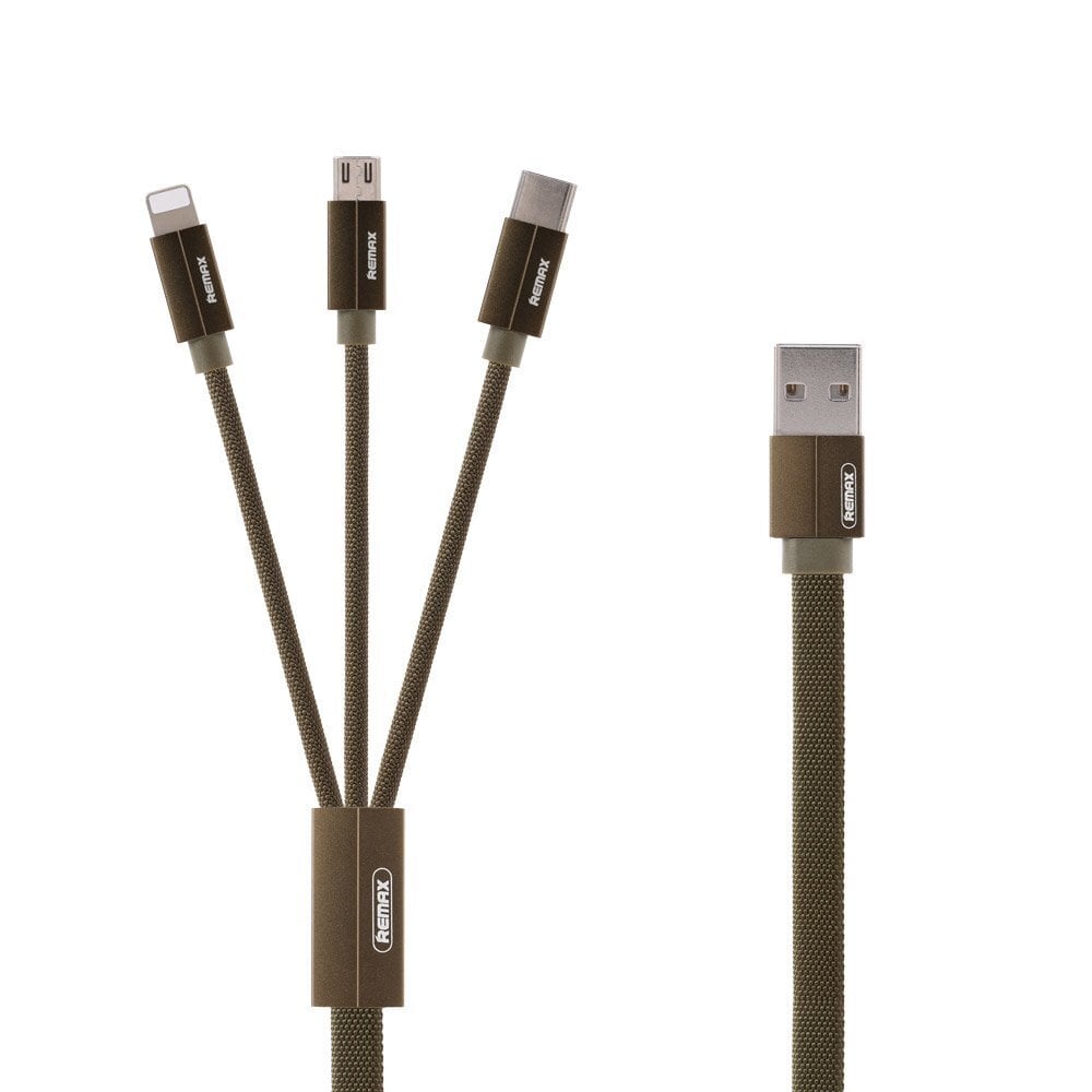 „Remax Kerolla RC-094th Flat USB“ - „micro USB“ / „Lightning“ / USB-C kabelis su audinio pynimu 2.4A 1M. (Baltas) цена и информация | Laidai telefonams | pigu.lt