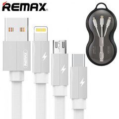 Remax Kerolla RC-094th Flat USB - кабель micro USB / Lightning / USB-C с тканевым переплетением 2.4A 1M. (белый) цена и информация | Кабели для телефонов | pigu.lt