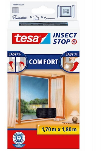 Apsauginis tinklelis langams nuo vabzdžių Tesa Comfort, 170x180 cm, juodas kaina ir informacija | Tinkleliai nuo vabzdžių | pigu.lt