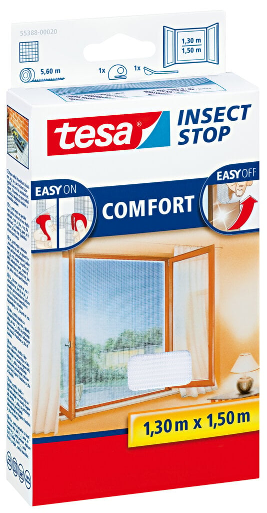 Apsauginis tinklelis langams nuo vabzdžių TESA COMFORT baltas 1,3mx1,5m kaina ir informacija | Tinkleliai nuo vabzdžių | pigu.lt