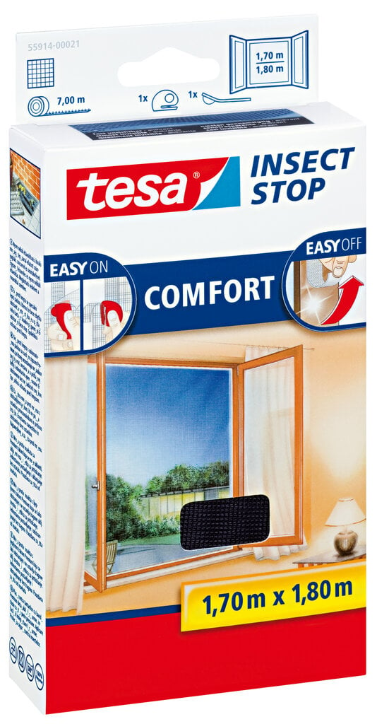 Apsauginis tinklelis langams nuo vabzdžių TESA COMFORT juodas 1,7mx1,8m kaina ir informacija | Tinkleliai nuo vabzdžių | pigu.lt