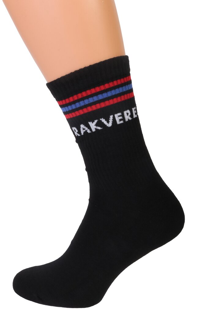 Medvilninės juodos spalvos kojinės su raudonai-mėlynomis juostelėmis vyrams ir moterims RAKVERE цена и информация | Vyriškos kojinės | pigu.lt