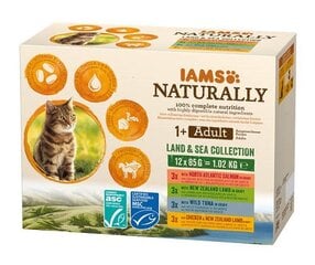 IAMS Naturally Adult suaugusioms katėms rinkinys, 12x85 g kaina ir informacija | Konservai katėms | pigu.lt