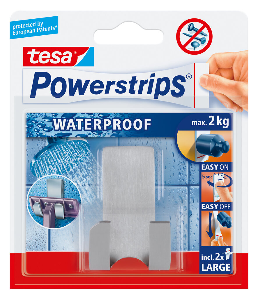 Tesa nerūdijančio plieno skustuvo laikiklis PowerStrips Waterproof Zoom 1vnt. цена и информация | Vonios kambario aksesuarai | pigu.lt