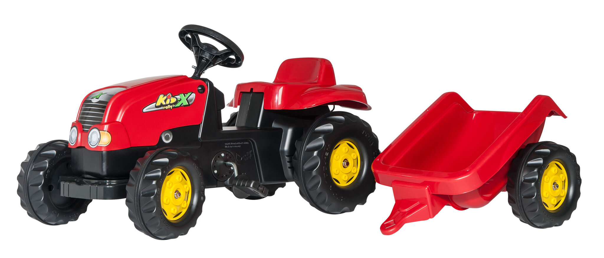 Minamas pedalais traktorius su priekaba Rolly Toys RollyKid-X, raudonas kaina ir informacija | Žaislai berniukams | pigu.lt