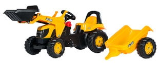 Minamas pedalais traktorius su priekiniu krautuvu ir priekaba Rolly Toys Rolly Kid JCB, geltonas kaina ir informacija | Žaislai berniukams | pigu.lt