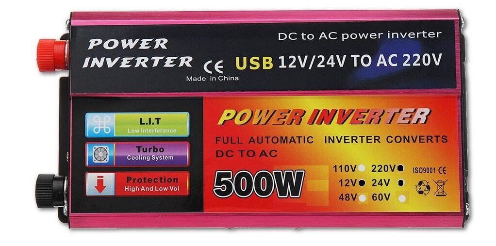 DC/AC įtampos keitiklis "Powermax" 12V / 24V, 220V, 500W kaina | pigu.lt