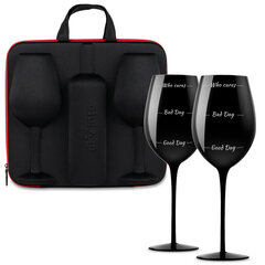 Vyno taurių dėklas ir 2 didelės taurės su užrašais, 750 ml kaina ir informacija | Originalūs puodeliai | pigu.lt