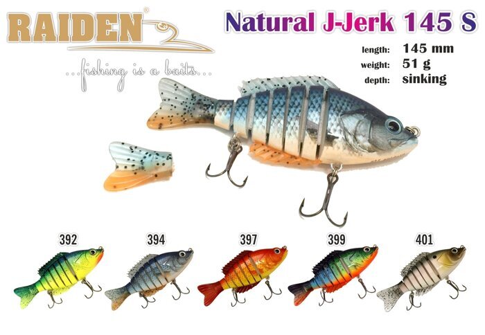 Vobleris Raiden Natural J-Jerk 145 51G 397 kaina ir informacija | Vobleriai, masalai, blizgės | pigu.lt