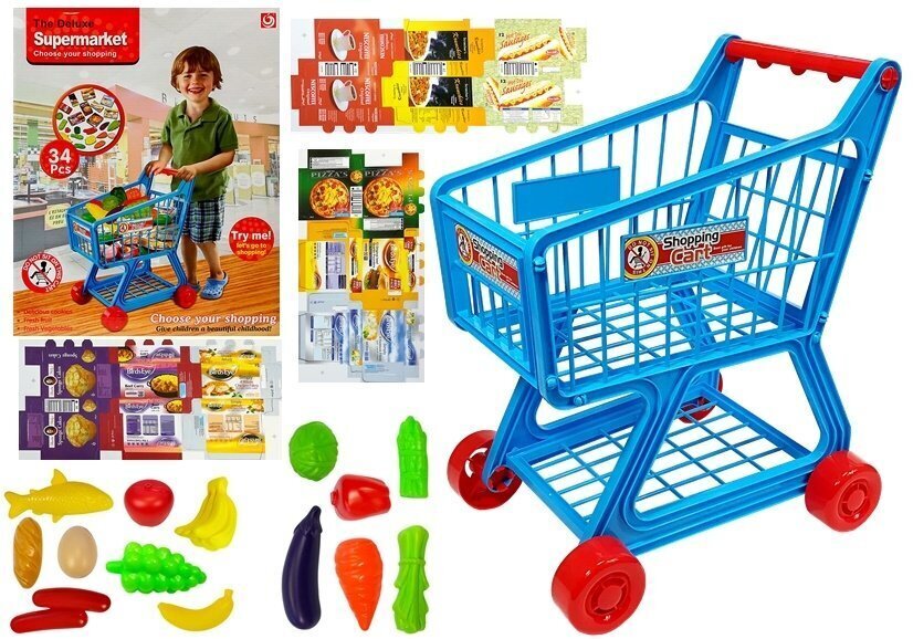 Žaislinis parduotuvės vežimėlis su maisto produktais, 34 dalių цена и информация | Žaislai mergaitėms | pigu.lt