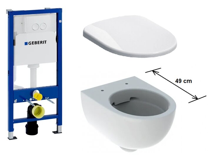 Komplektas pakabinamo klozeto Geberit SELNOVA COMPAQ Rimfree ir Delta WC  rėmu ir mygtuku baltos spalvos kaina | pigu.lt