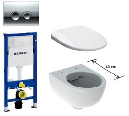 Komplektas pakabinamo klozeto Geberit SELNOVA COMPAQ Rimfree 49 cm ir Delta WC rėmu ir mygtuku chromo spalvos kaina ir informacija | Klozetai | pigu.lt