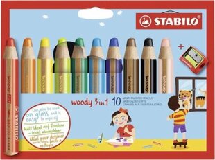 Цветные карандаши Stabilo Woody, разноцветные, 3-в-1, 10 шт. цена и информация | Принадлежности для рисования, лепки | pigu.lt