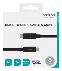 Deltaco USBC-1501M, USB-C, 1 m kaina ir informacija | Kabeliai ir laidai | pigu.lt
