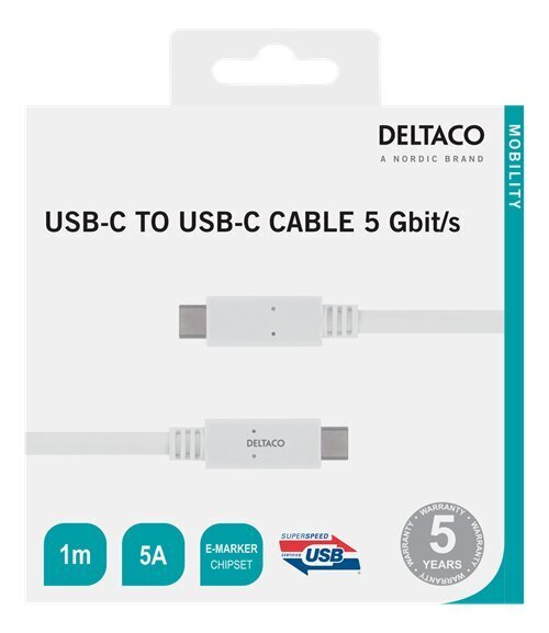 Deltaco USBC-1502M, USB-C, 1m kaina ir informacija | Kabeliai ir laidai | pigu.lt