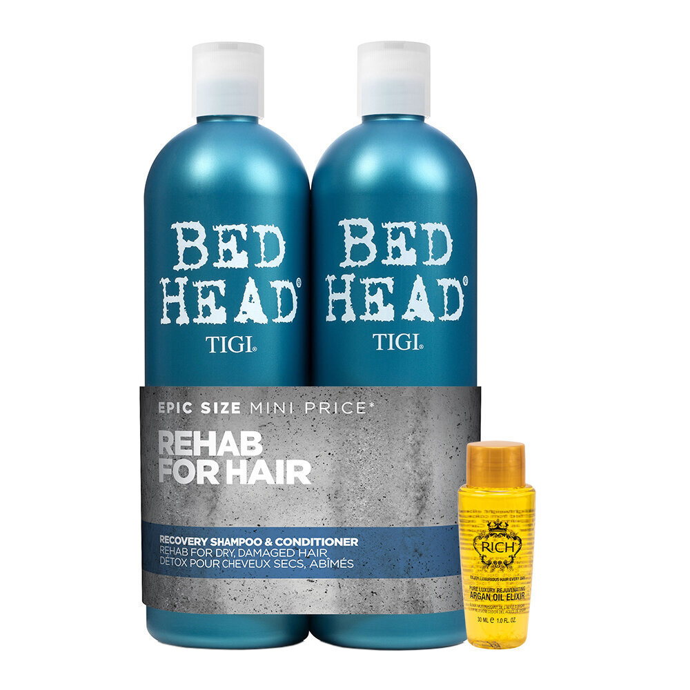 Intensyviai drėkinantis šampūnas ir maitinantis balzamas, Tigi Bed Head Urban Recovery Tweens, 2x750ml + Rich Argan Oil 30ml kaina ir informacija | Šampūnai | pigu.lt
