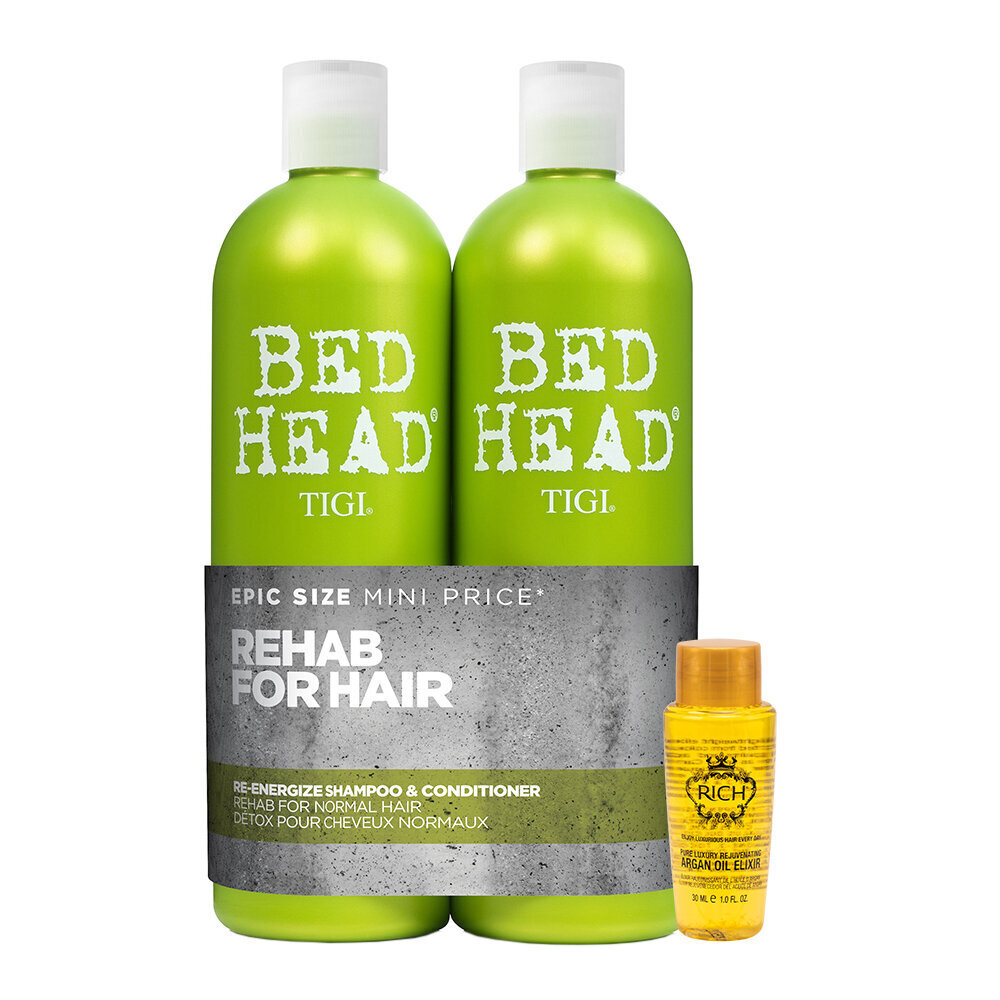 Drėkinantis ir plaukus stiprinantis šampūnas ir balzamas, Tigi Bed Head Urban Re-Energize Tweens 2x750ml + Rich Argan Oil 30ml kaina ir informacija | Šampūnai | pigu.lt