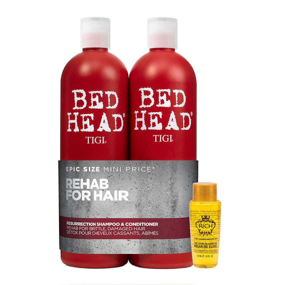 Spalvą saugantis šampūnas ir balzamas Tigi Bed Head Resurrection Tweens 2x750ml + RICH Argan Oil 30ml kaina ir informacija | Šampūnai | pigu.lt