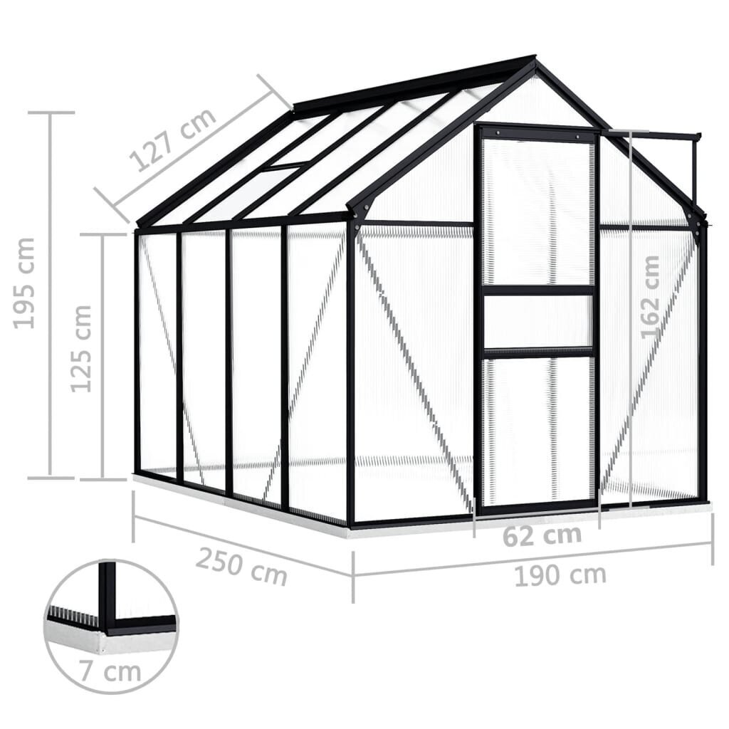 Šiltnamis su pagrindo rėmu, antracito spalvos, aliuminis, 4,75m² цена и информация | Šiltnamiai | pigu.lt