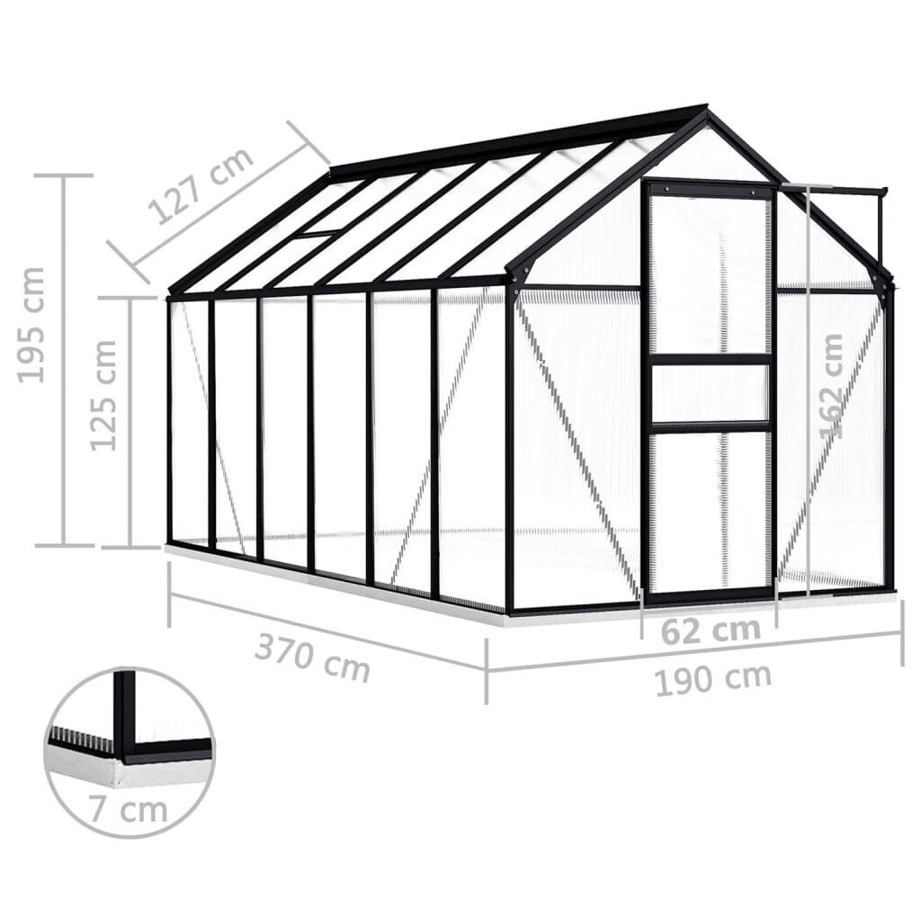 Šiltnamis su pagrindo rėmu, antracito, aliuminis, 7,03 m² kaina ir informacija | Šiltnamiai | pigu.lt