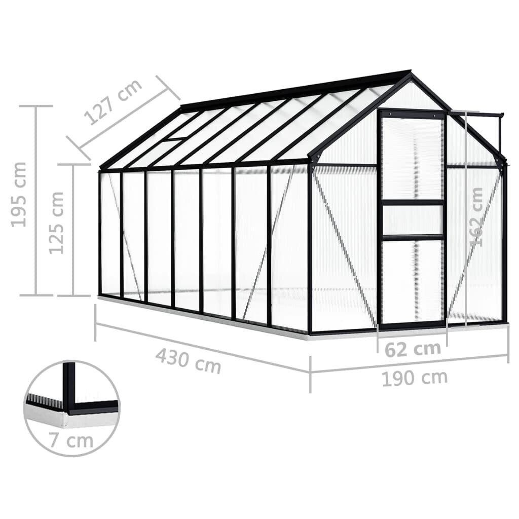 Šiltnamis su pagrindo rėmu, antracito, aliuminis, 8,17 m² kaina ir informacija | Šiltnamiai | pigu.lt