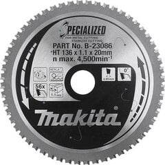 Пила Specialized B-23086 Т.К.Т.136X1.1X20 мм, 0° T56 Makita цена и информация | Запчасти для садовой техники | pigu.lt