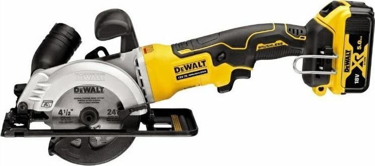 Diskinis pjūklas DeWalt 18V, 2 x 5Ah, 115mm, DCS571P2-QW TSTAK lagaminas kaina ir informacija | Pjūklai, pjovimo staklės | pigu.lt