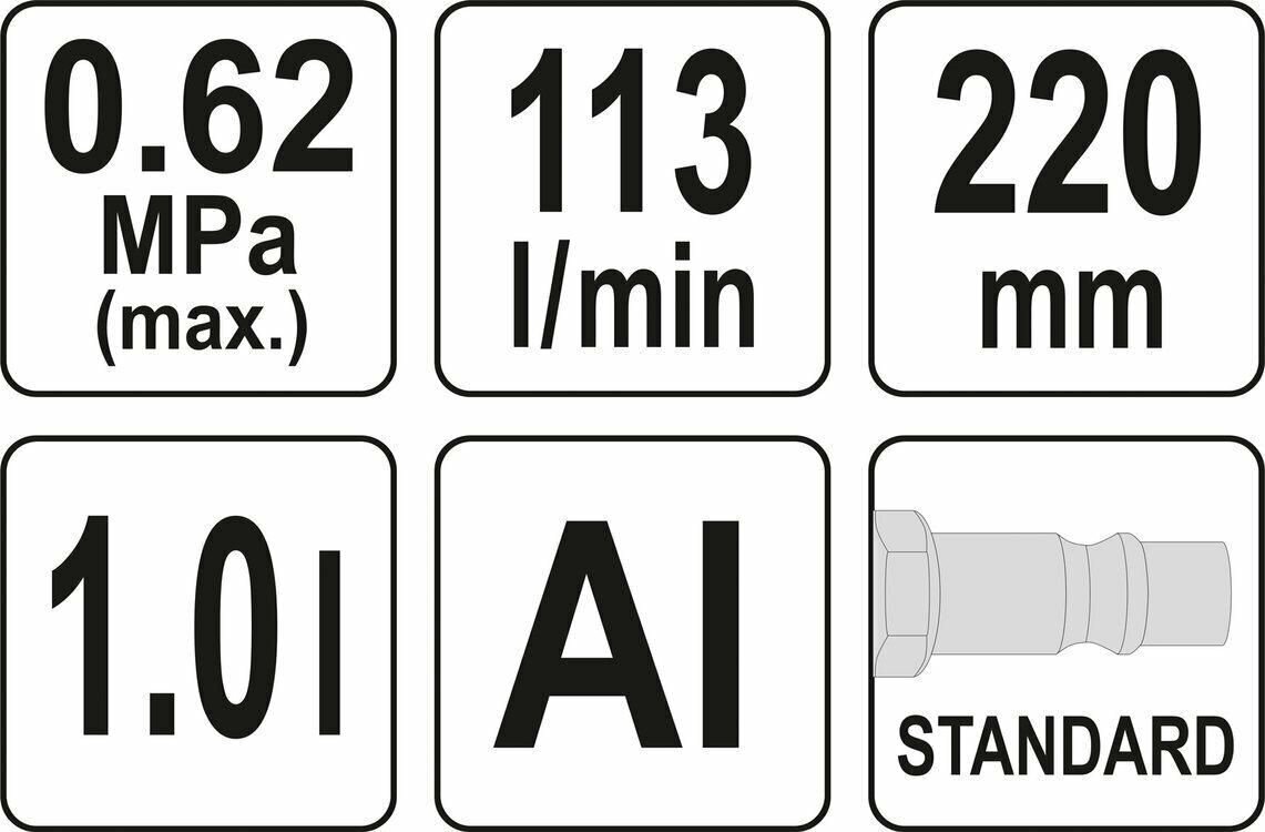 Putų generavimo pistoletas pneumatinis, 1L / 220 mm Yato (YT-23640) kaina ir informacija | Mechaniniai įrankiai | pigu.lt