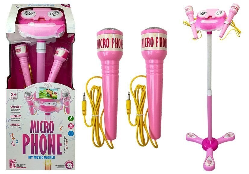 Mikrofonas dvigubas su muzikiniu stovu ir kareoke funkcija, rožinis цена и информация | Lavinamieji žaislai | pigu.lt