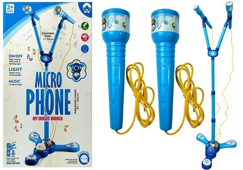Mikrofonas dvigubas su šviesos efektais, mėlynas цена и информация | Lavinamieji žaislai | pigu.lt