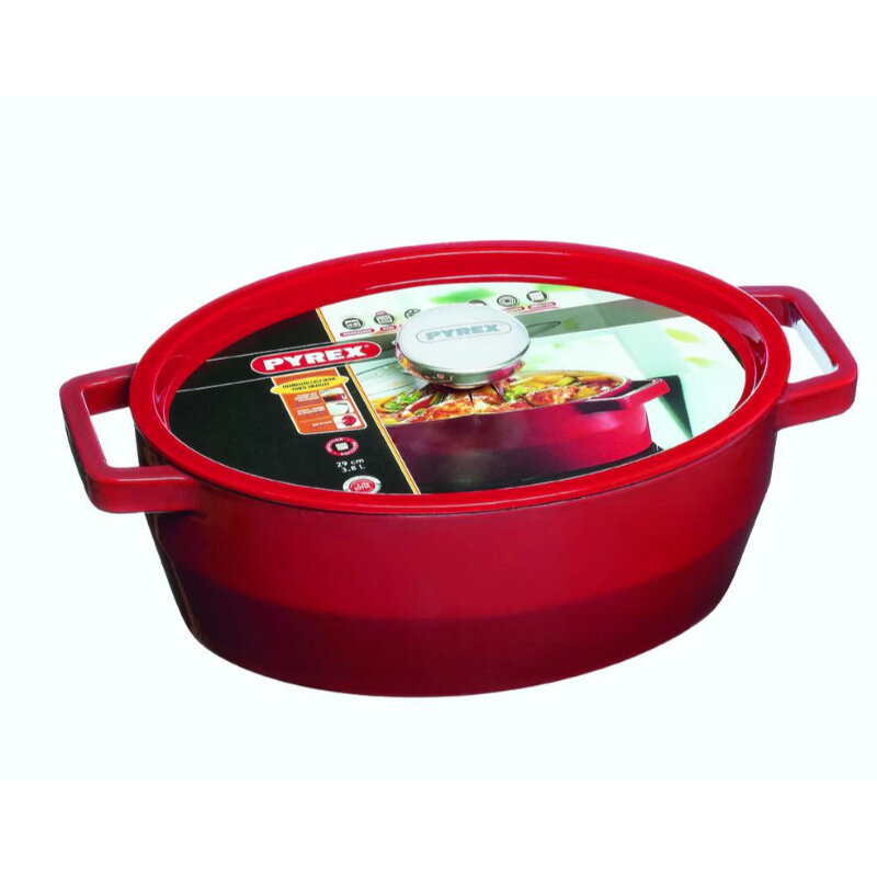 Pyrex SLOWCOOK ketaus puodas 29cm. 3,8l ovalus raudonas kaina ir informacija | Puodai, greitpuodžiai | pigu.lt