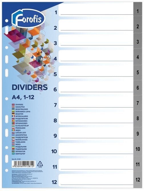Skiriamieji lapai Forofis, 1-12, vienspalviai, A4 kaina ir informacija | Sąsiuviniai ir popieriaus prekės | pigu.lt