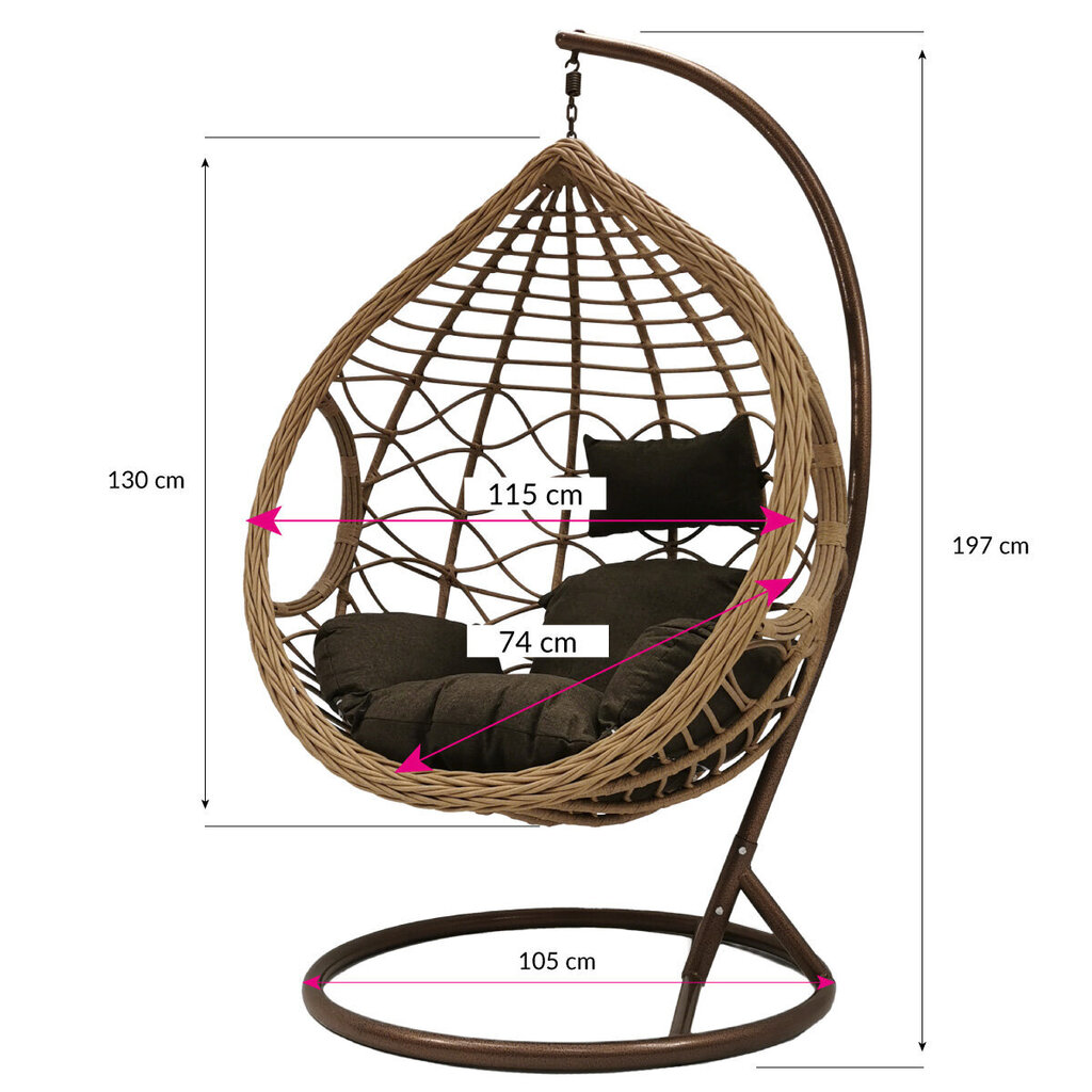 Pakabinamas krėslas Grand Hawaii Deluxe XXXL, pilkas kaina ir informacija | Lauko kėdės, foteliai, pufai | pigu.lt