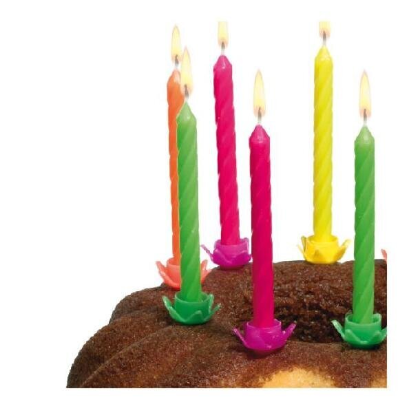 Susy Card torto žvakės su žvakidėmis, neoninės, 12 vnt kaina ir informacija | Dekoracijos šventėms | pigu.lt