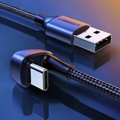 Кабель USB Type C угловой 1 м, 3 A, Ugreen Nylon Braided USB - для геймеров серый (70313) цена и информация | Кабели для телефонов | pigu.lt