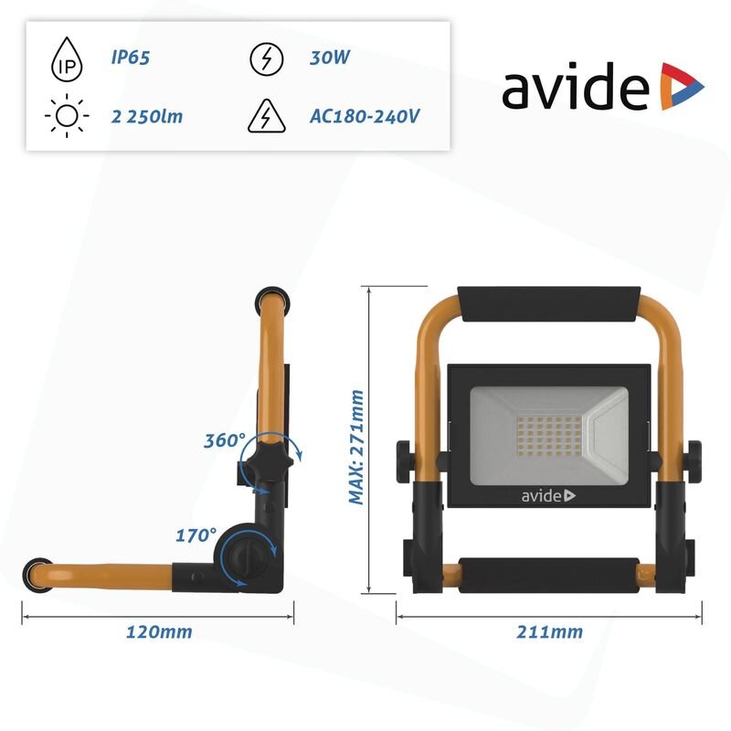 Pastatomas LED prožektorius Avide 30W kaina ir informacija | Lauko šviestuvai | pigu.lt