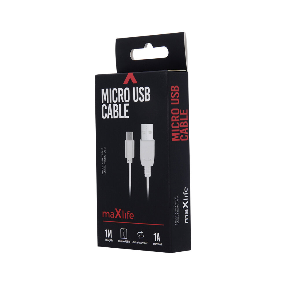 USB kabelis Maxlife microUSB baltas, 1.0m kaina ir informacija | Laidai telefonams | pigu.lt