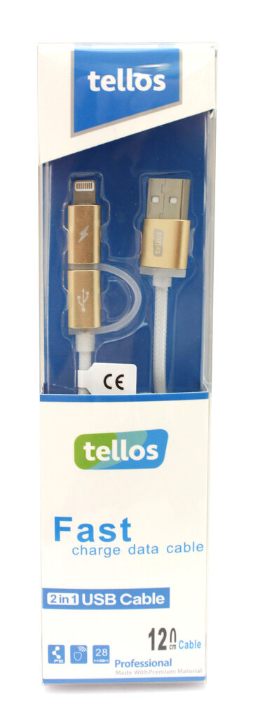 USB kabelis Tellos TPE 2in1 microUSB-Lightning auksinis, 1.2m kaina ir informacija | Laidai telefonams | pigu.lt